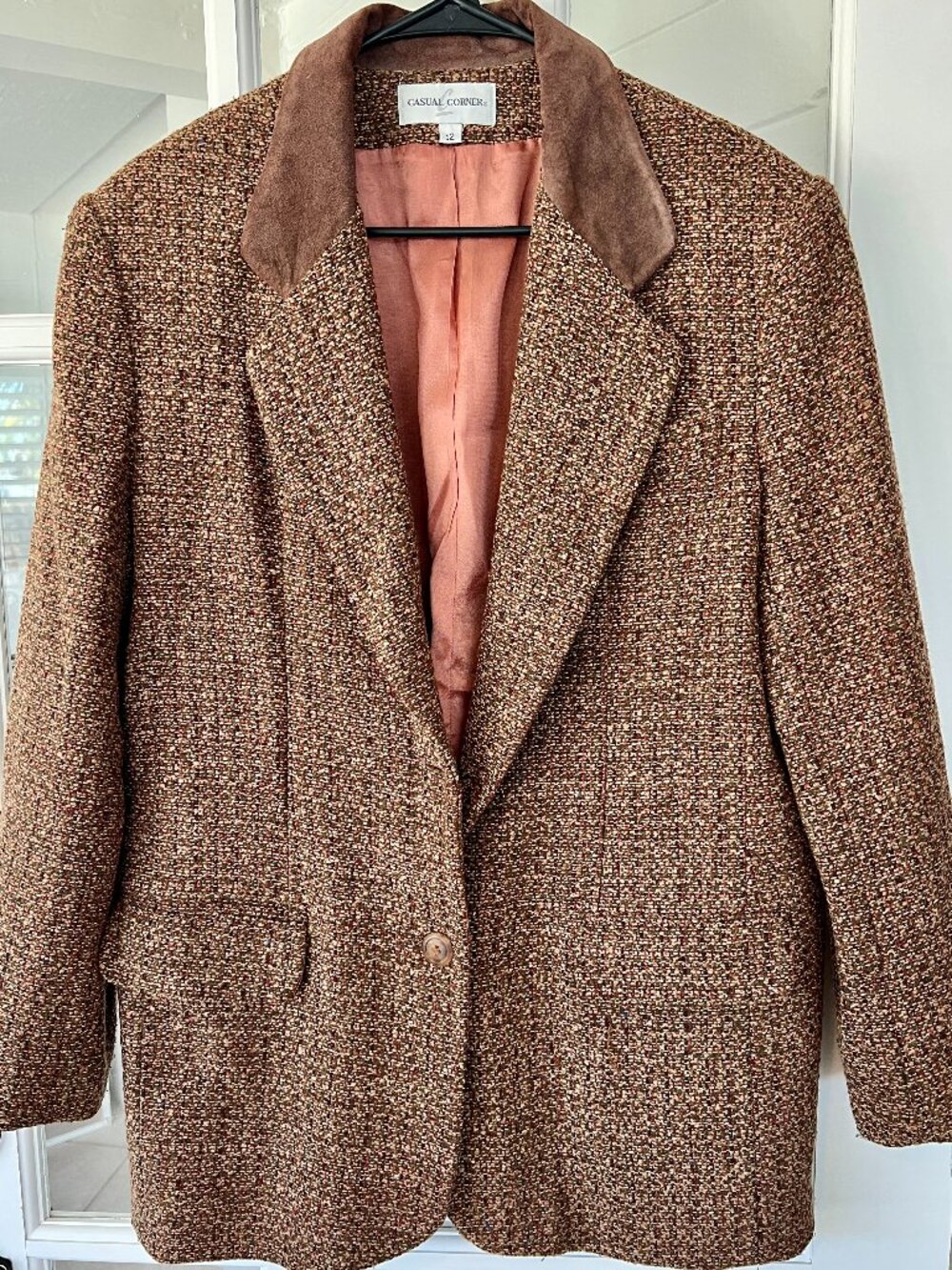Vintage Casual Corner Tweed Blazer - Size 12 - Suede Collar - Classic Styling